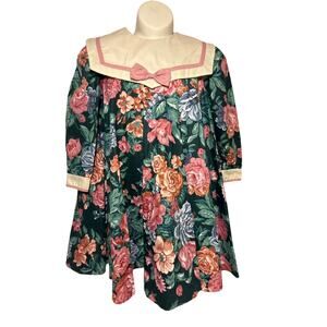 Vintage 80’s Jo Lene Floral Tea Party Dress, Sailor Style, Girls 5T, USA